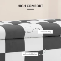 HOMCOM Storage Ottoman, Storage Bench with Wood Legs, Footstool, Footrest with Velvet Surface for Bedroom, Hallway, Living Room, 114 x 47 x 47 cm, Dark Grey and White(m-5)