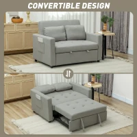 HOMCOM Loveseat Sofa Bed, Convertible Bed Settee with 2 Pillows, Side Pockets, Light Grey(m-4)