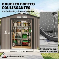 Outsunny Abri de Jardin 2,77 m² cabane de jardin armoire de jardin Dim. 213L x 130l x 185H cm Porte coulissante Acier marron(m-5)