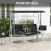 Outsunny 2 Seater Garden Swing Chair Patio Rocking Bench w/ Tilting Canopy, Double Padded Seats, Storage Bag and Tray, Black(m-6)
