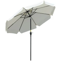 Outsunny 2.7m Patio Parasol Garden Umbrellas with Aluminium Pole, UPF 50+ Outdoor Sun Shade Table Umbrella with Tilt, Crank, 8 Ribs, Ruffles, White(m-10)