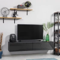 HOMCOM 160cm High Gloss Floating TV Unit Stand for TVs up to 70", Wall Mounted TV Cabinet with Storage Cupboards, Grey and Black(m-2)