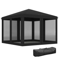 Outsunny 3 x 3 m Pop Up Gazebo, 420D Garden Tent Canopy with Removable Mesh Sidewall Netting, Carry Bag for Garden Patio Outdoor, Black(m-1)