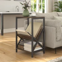 HOMCOM Narrow Side Table, End Table with 3-Tier Storage, V-Shaped Magazine Holder for Living Room, Bedroom, 40 x 30 x 61cm, Oak(m-2)