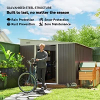 Outsunny 11.3 x 9.2ft Lean to Metal Garden Shed, Waterproof Outdoor Tool & Bike Storage Shed Galvanised with Lockable Double Sliding Doors, Pent Roof and 2 Air Vents, Grey(m-5)