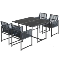 Outsunny 5 Pieces Garden Dining Set, Outdoor Patio Cube Set, 4 Seater Outdoor Table and Chairs with Foldable Backrest, Dark Grey(m-1)