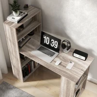 HOMCOM 120cm Computer Desk, Wooden PC Laptop Table with 6-Tier Storage Bookshelves, Home Office Working Study Desk, Writing Workstation, Grey(m-9)