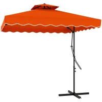 Outsunny 2.5m Cantilever Parasol with Easy Lever, Square Double Top Garden Parasol Umbrella with Ruffles and Cross Base, Overhanging Outdoor Sun Shades, Orange(m-11)