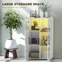 HOMCOM High Gloss Sideboard, Display Cabinet with 16-Colour RGB LED Lights and Remote Control, Modern Storage Cupboard with Glass Doors and Shelves for Living Room, Dining Room, Kitchen, White(m-6)
