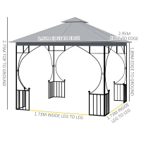 Outsunny 3 x 3m Garden Gazebo Patio Party Tent Shelter Outdoor Canopy Double Tier Sun Shade with Metal Frame and Netting, Light Grey(m-3)