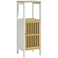 HOMCOM Bamboo-Blend Retro Cut-Out Bathroom Storage Unit, with Cupboard(m-10)