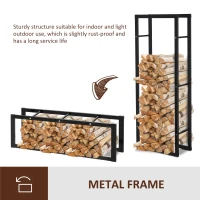 HOMCOM Metal Firewood Log Holder Tall Firewood Rack Indoor Outdoor Fireplace Wood Storage Shelf, Black, 60Wx25Dx150Hcm(m-6)