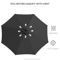 Outsunny 3(m) Tilting Parasol Garden Umbrellas, Outdoor Sun Shade with 8 Ribs, Tilt and Crank Handle for Balcony, Bench, Garden, Black(m-8)