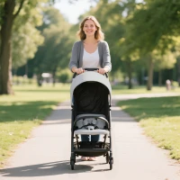 AIYAPLAY Travel Stroller, Lightweight Pushchair, Compact Buggy with Canopy, Basket and Multi-Position Recline, Light Grey(m-8)