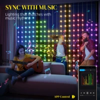 HOMCOM LED Curtain Lights, Smart Curtain Fairy Plug In, Colour Changing Wall Lights with Remote, App, Dynamic DIY Hanging Window String Lights for Bedroom Living Room, 3x3(m), 400 RGBIC LED(m-6)