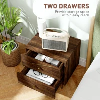 HOMCOM Bedside Tables Set of 2, Modern Side Table Set with 2 Drawers and Steel Hairpin Legs, Nightstand for Bedroom, Brown Wood Grain(m-5)
