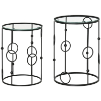 HOMCOM Nesting Round Coffee Table Set of 2 - Black