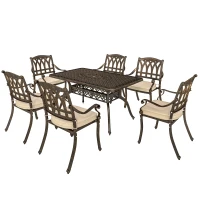 Outsunny Seven-Piece Cast Aluminium Garden Dining Set - Bronze Tone(m-1)