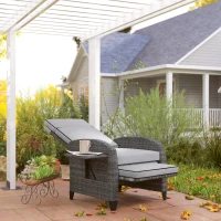 Outsunny Outdoor Recliner Chair with Adjustable Backrest and Footrest, Cushion, Side Tray, Light Grey/Grey(m-8)