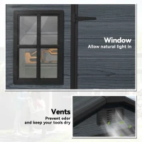 Outsunny 8 x 4 ft Resin Garden Shed, Wood-Effect Outdoor Storage Shed with Floor, Windows, Lockable Doors and Vents, Dark Grey(m-5)