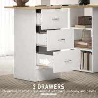 HOMCOM Computer Desk with Drawers, Home Office Desk, Writing Table, PC Workstation with 3 Storage Shelves for Working, Study, 120 x 49 x 72 cm, Natural Wood Finish and White(m-5)