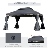 Outsunny 3 x 4m Aluminium Garden Gazebo, Marquee Canopy Shelter Pavilion Party Tent with Nets and Curtains for Garden and Deck, Black(m-5)