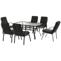 Outsunny Seven-Piece Garden Dining Set with Cushions - Black(m-11)
