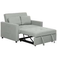 HOMCOM Loveseat Sofa Bed, Convertible Bed Settee with 2 Pillows, Side Pockets, Light Grey(m-11)