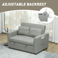 HOMCOM Loveseat Sofa Bed, Convertible Bed Settee with 2 Pillows, Side Pockets, Light Grey(m-5)