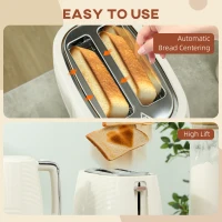HOMCOM Kettle and Toaster Set, 1.7L 3000W Fast Boil Kettle & 2 Slice Toaster Kitchen Set with 7 Level Browning Controls, Defrost, Reheat, Boil-dry Protection, Cream White(m-8)
