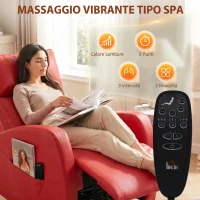 HOMCOM Poltrona Massaggiante Reclinabile e Riscaldante con Poggiapiedi e Telecomando in Pelle PU, Rosso(m-4)