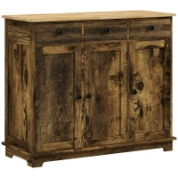 HOMCOM Sideboard with Rubberwood Top and Adjustable Shelves for Dining Room, Kitchen - Rustic Brown(m-1)