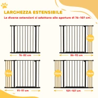 PawHut Cancelletto per Cani Estensibile con Viti e Ampia Apertura, in Metallo e Plastica, 76-107x76 cm, Nero(m-4)