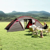 Outsunny 4-6 Man Family Camping Tent w/ 2 Bedrooms and a Living Room, Waterproof Tunnel Tent w/ Sewn In Groundsheet, Doors, Windows, Carry Bag, Grey(m-9)