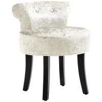 HOMCOM Dressing Table Stool with Rubber Wood Legs, Ice Velvet Vanity Stool for Living Room Bedroom, Beige(m-10)