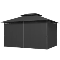 Outsunny 3 x 4m Steel Gazebo, with Curtains - Black(m-11)