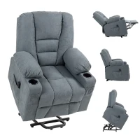 HOMCOM Oversized Riser and Recliner Chair for the Elderly, Fabric Upholstered Lift Chair for Living Room with Remote Control, Side Pockets, Cup Holder, Grey(m-10)