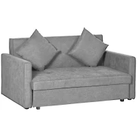 HOMCOM Snow Flannel Two-Seater Sofa Bed, with Storage - Grey(m-1)