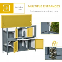 PawHut Rabbit Hutch Outdoor Guinea Pig Hutch 2 Tier Wooden Cage w/ Ramp, Divider, Openable Roof, 125 x 48 x 100cm - Grey(m-5)