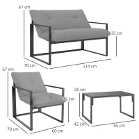 Outsunny Four-Piece Relaxed Back Garden Dining Set - Black/Light Grey(m-3)