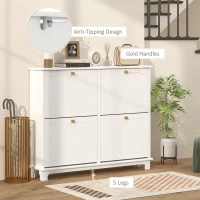 HOMCOM Narrow Shoe Storage Cabinet, Slim Shoe Cabinet with 4 Flip Drawers, Adjustable Shelves for 16 Pairs of Shoes, White(m-6)