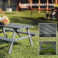 Outsunny 6 Seater Wooden Picnic Table Bench for Outdoor Garden or Patio with Parasol Cutout 150 cm Grey(m-5)