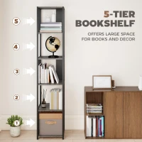 HOMCOM 5-Tier Bookshelf with Steel Frame - Grey(m-4)