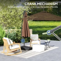 Outsunny 3(m) Garden Cantilever Parasol with Fillable Base up to 90kg, Wind Protection Strap, Cover, Round Banana Hanging Umbrella with Crank Handle and Tilt, UPF50+ Patio Umbrella, Brown(m-9)