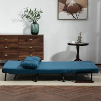 HOMCOM 4-in-1 Velvet-Feel Double Sofa Bed, with Pillows - Blue(m-7)