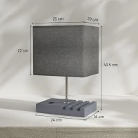 HOMCOM Bedside Lamp with USB A+C Charging Ports and 3 Phone Stands, Modern Table Lamp with Solid Wood Base and Fabric Shade for Bedroom Living Room Office, E27 Socket, Bulb Not Included, Grey(m-3)