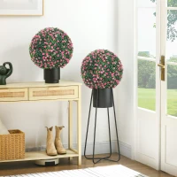 HOMCOM Set of Two Artificial Boxwood Balls Plants - Pink(m-2)