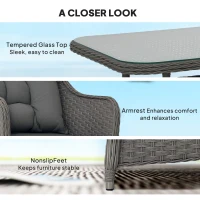 Outsunny Four-Piece Rattan Set, with Glass-Top Table - Light Grey(m-6)