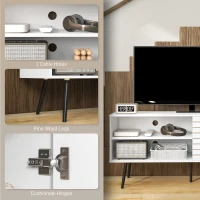 HOMCOM TV Stand with Cupboard, Open Shelves, Striped Doors, Wooden legs, White(m-6)
