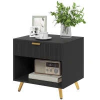 HOMCOM Elegant Bedside Table, with Drawer and Shelf - Black/Gold Tone(m-10)